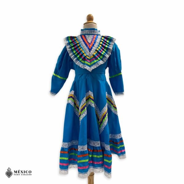 Light Blue Traditional Jalisco One-Piece Dress for Girls & Teens (Size 6)