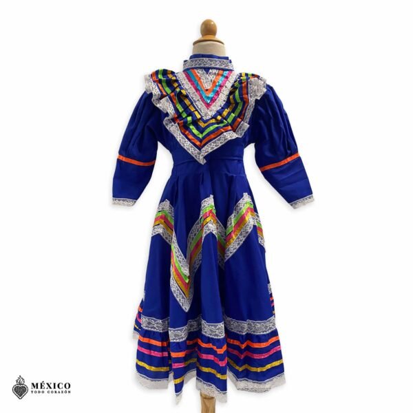 Blue Traditional Jalisco One-Piece Dress for Girls & Teens (Size 8)