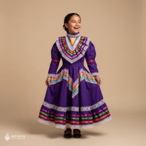 Purple Traditional Jalisco One-Piece Dress for Girls & Teens (Size 8)