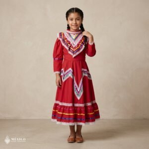 Red Traditional Jalisco One-Piece Dress – Mexican Folklore Wear (Size 10)