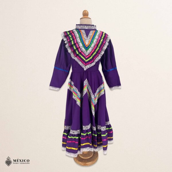 Purple Traditional Jalisco One-Piece Dress for Girls & Teens (Size 8)