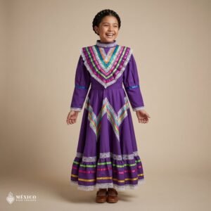 Purple Traditional Jalisco One-Piece Dress for Girls & Teens (Size 8)
