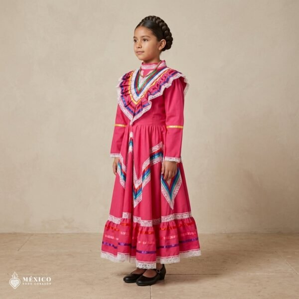 Pink Traditional Jalisco One-Piece Dress for Girls & Teens (Size 8)
