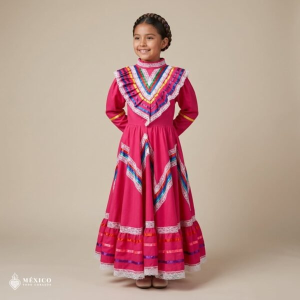 Pink Traditional Jalisco One-Piece Dress for Girls & Teens (Size 8)