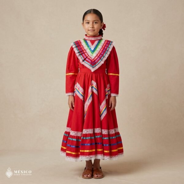 Red Traditional Jalisco One-Piece Dress (Size 8)
