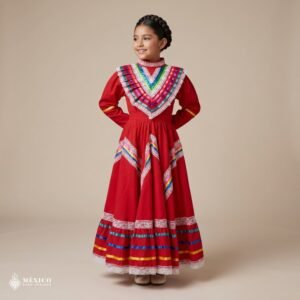 Red Traditional Jalisco One-Piece Dress (Size 8)
