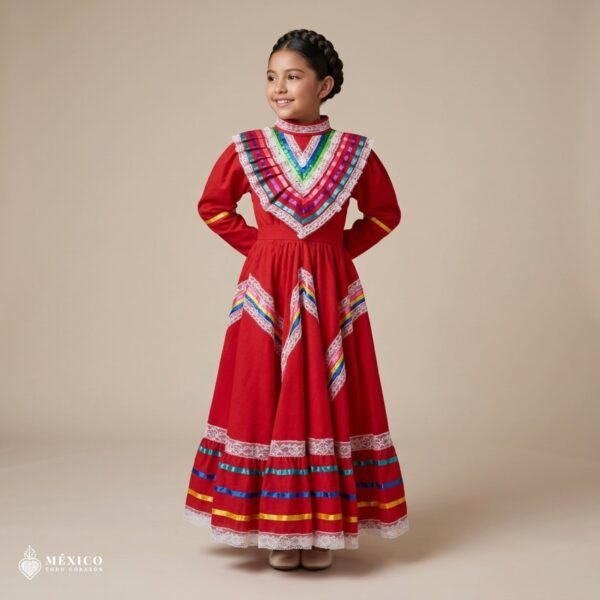 Red Traditional Jalisco One-Piece Dress (Size 8)