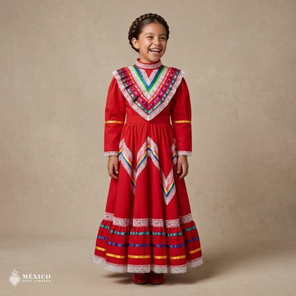 Red Traditional Jalisco One-Piece Dress (Size 8)