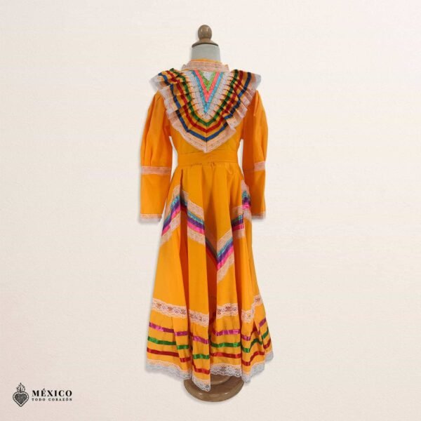 Yellow Traditional Jalisco One-Piece Dress for Girls & Teens (Size 8)
