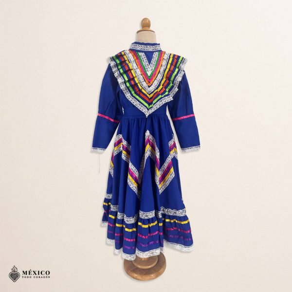 Blue Traditional Jalisco One-Piece Dress for Girls & Teens (Size 8)