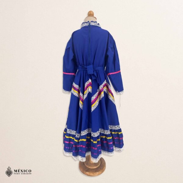 Blue Traditional Jalisco One-Piece Dress for Girls & Teens (Size 8)