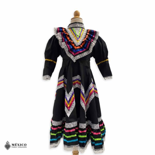 Black Traditional Jalisco One-Piece Dress for Girls & Teens (Size 4)