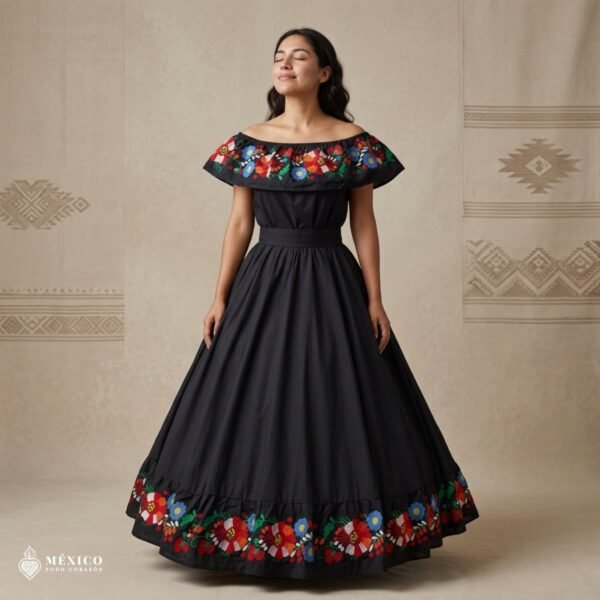 Traditional Mexican Embroidered Floral Dress – Handmade Special Edition.