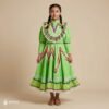 Light Green Orange Traditional Jalisco One-Piece Dress – Mexican Folklore Wear (Size 10)