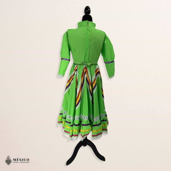 Light Green Orange Traditional Jalisco One-Piece Dress – Mexican Folklore Wear (Size 10)