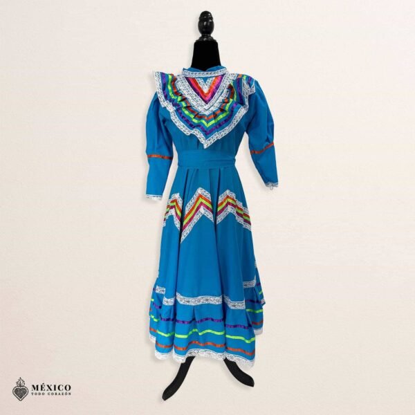 Light Blue Traditional Jalisco One-Piece Dress for Girls & Teens (Size 10)