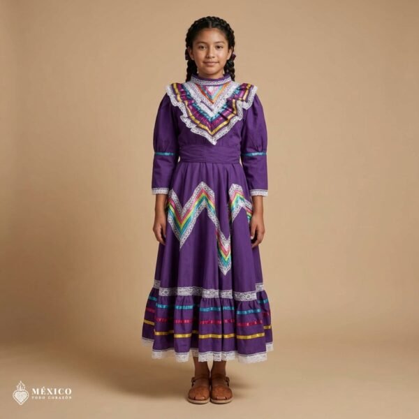 Purple Traditional Jalisco One-Piece Dress for Girls & Teens (Size 10)