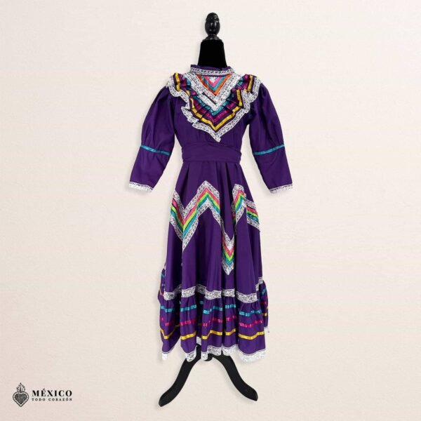 Purple Traditional Jalisco One-Piece Dress for Girls & Teens (Size 10)