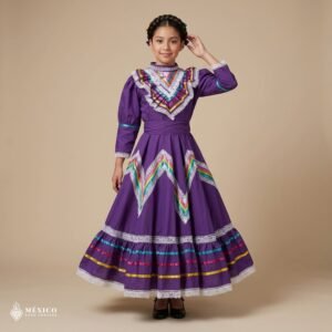 Purple Traditional Jalisco One-Piece Dress for Girls & Teens (Size 10)