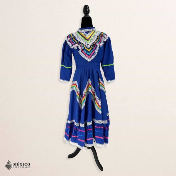 Blue Traditional Jalisco One-Piece Dress for Girls & Teens (Size 10)
