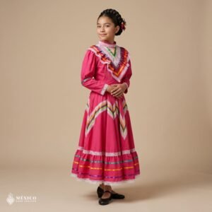 Pink Traditional Jalisco One-Piece Dress for Girls & Teens (Size 10)