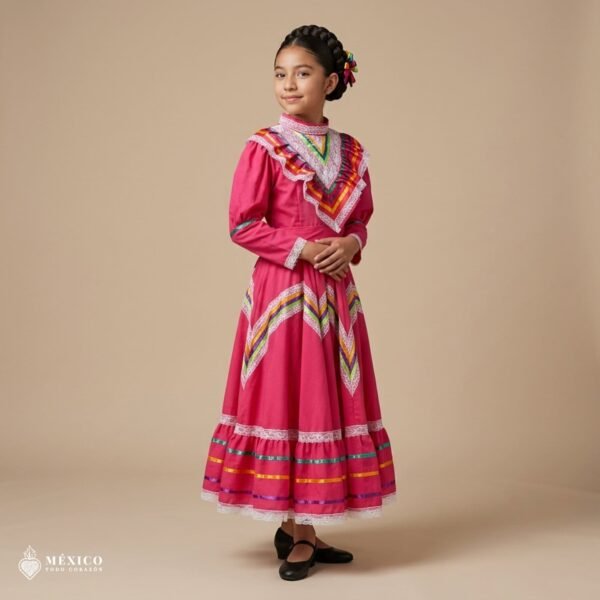 Pink Traditional Jalisco One-Piece Dress for Girls & Teens (Size 10)