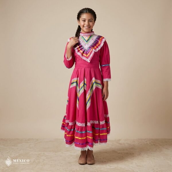 Pink Traditional Jalisco One-Piece Dress for Girls & Teens (Size 10)