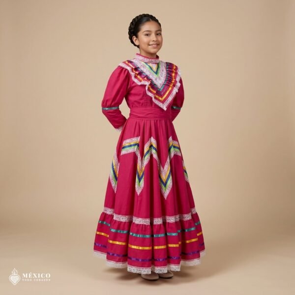 Pink Traditional Jalisco One-Piece Dress for Girls & Teens (Size 10)