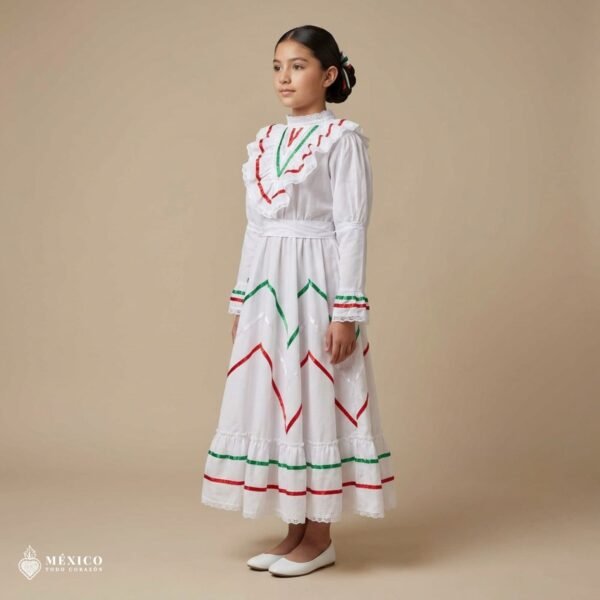 White Traditional Jalisco One-Piece Dress for Girls & Teens (Size 10)