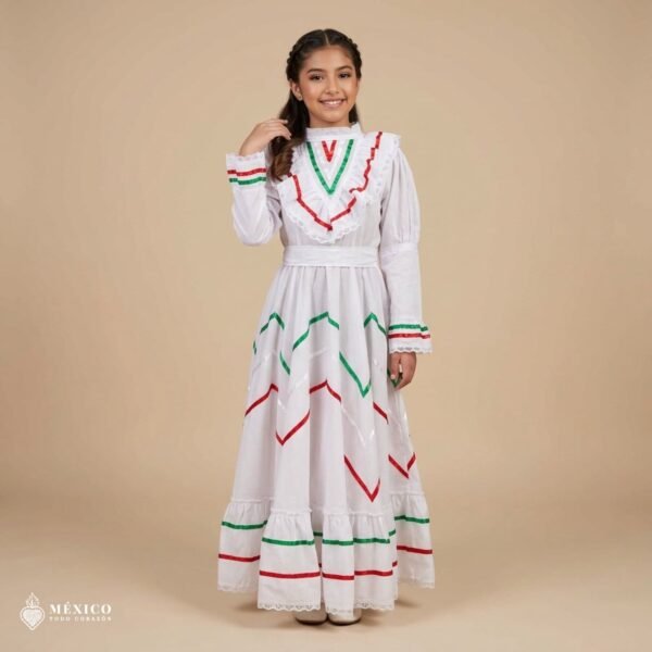 White Traditional Jalisco One-Piece Dress for Girls & Teens (Size 10)