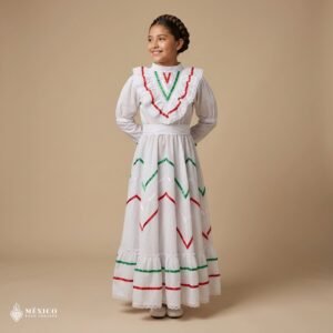 White Traditional Jalisco One-Piece Dress for Girls & Teens (Size 10)