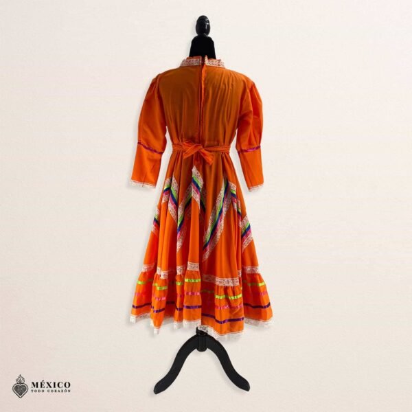 Orange Traditional Jalisco One-Piece Dress for Girls & Teens (Size 10)