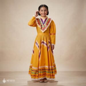 Yellow Traditional Jalisco One-Piece Dress for Girls & Teens (Size 10)