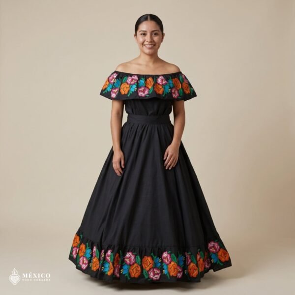 Traditional Mexican Embroidered Floral Dress – Handmade Special Edition.