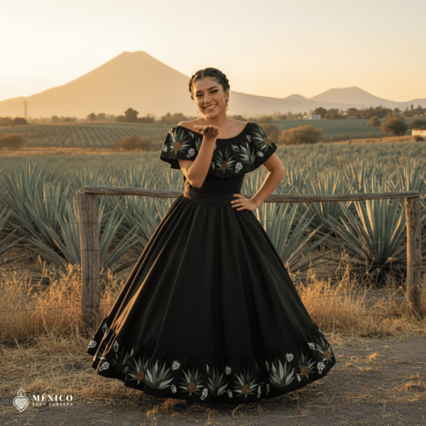 Traditional Mexican Embroidered Agave Dress – Handmade Special Edition.