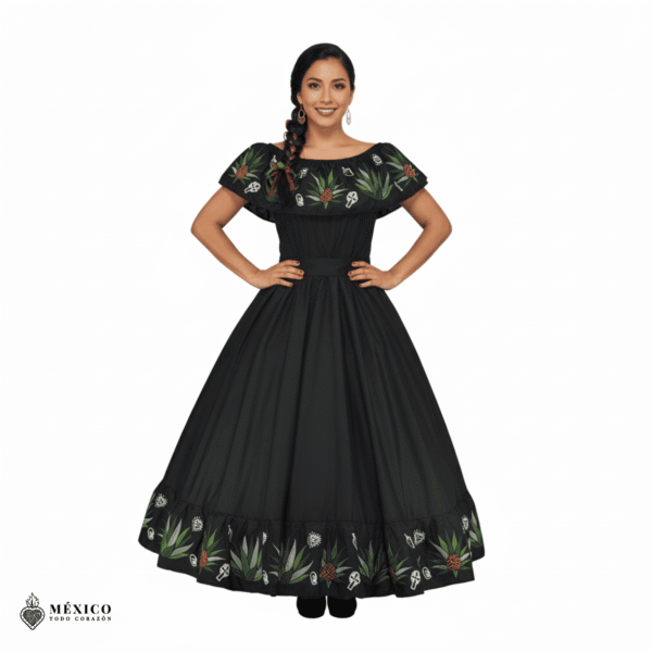 Traditional Mexican Embroidered Agave Dress – Handmade Special Edition.
