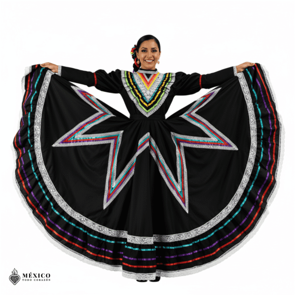 Black Traditional Jalisco One-Piece Dress for Girls & Teens (Size 14)