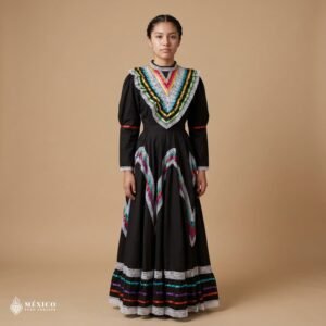 Black Traditional Jalisco One-Piece Dress for Girls & Teens (Size 14)