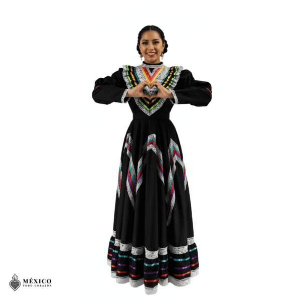 Black Traditional Jalisco One-Piece Dress for Girls & Teens (Size 14)