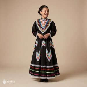 Black Traditional Jalisco One-Piece Dress for Girls & Teens (Size 12)