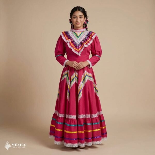 Pink Traditional Jalisco One-Piece Dress for Girls & Teens (Size 12)
