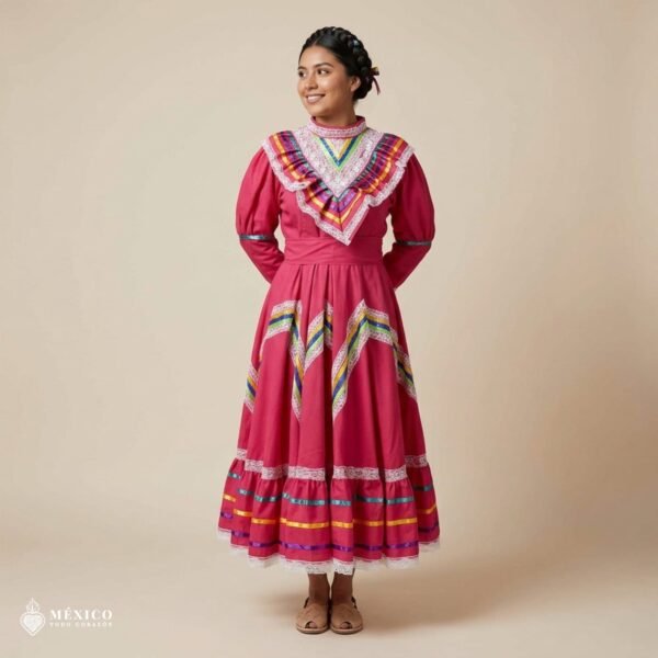 Pink Traditional Jalisco One-Piece Dress for Girls & Teens (Size 12)