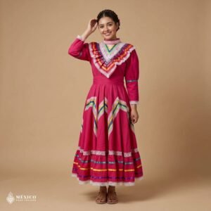 Pink Traditional Jalisco One-Piece Dress for Girls & Teens (Size 12)