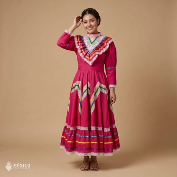 Pink Traditional Jalisco One-Piece Dress for Girls & Teens (Size 12)