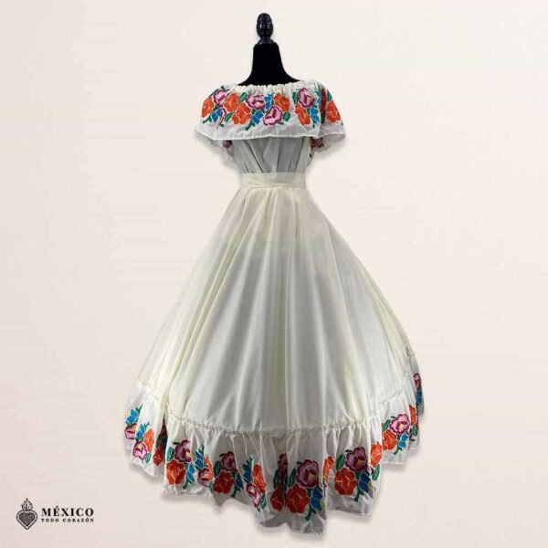 Traditional Mexican Embroidered Off White Floral Dress – Special Edition.