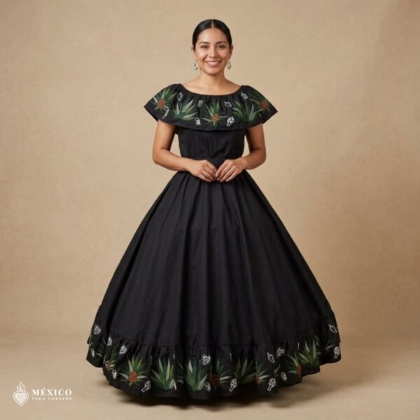 Traditional Mexican Embroidered Agave Dress – Handmade Special Edition.