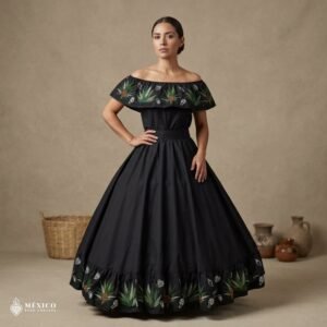 Traditional Mexican Embroidered Agave Dress – Handmade Special Edition.