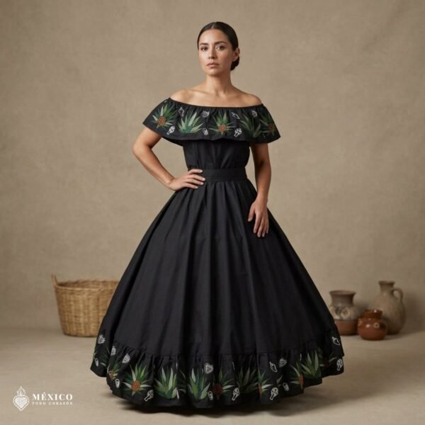 Traditional Mexican Embroidered Agave Dress – Handmade Special Edition.