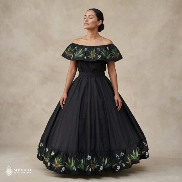 Traditional Mexican Embroidered Agave Dress – Handmade Special Edition.