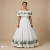 Off White Traditional Mexican Embroidered Agave Dress – Handmade Special Edition.